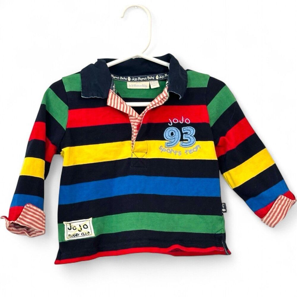 Jojo Maman Bebe 12-18 month Rugby Polo Striped Shirt Embroidered Colorful Elbow